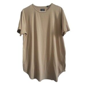 Cuts Shirt Mens Curve Hem Elongated Short  Sleeve Stretch Basic Crew Neck Size L